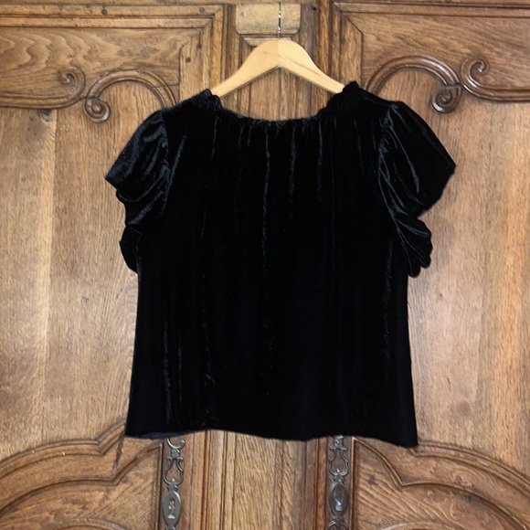 Free People Terese Velvet Ruffled Keyhole Tie Neck Short Puffed Sleeve T… - Picture 11 of 13